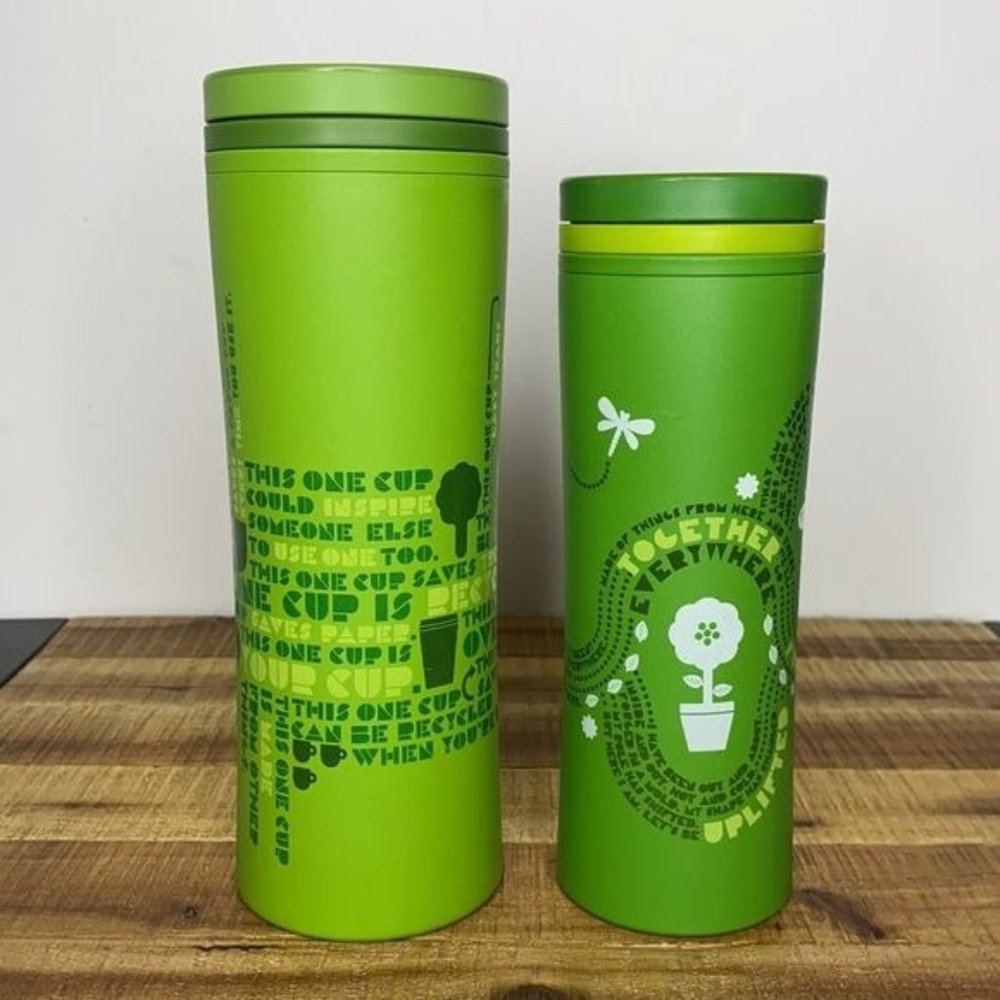 2010 Starbucks 8oz and 12oz Recycled Polyester Tumblers: Set of 2